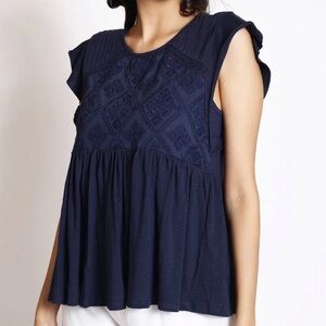 Embroidered gathered A Line top